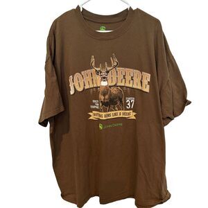 John Deere T-Shirt XXXL Brown with‎ Gold Graphics, Large Deer with Rack, Tee